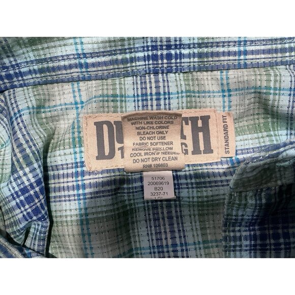 Duluth Trading Button Down Large Tall Short Sleeve Green Blue Plaid - Picture 7 of 8